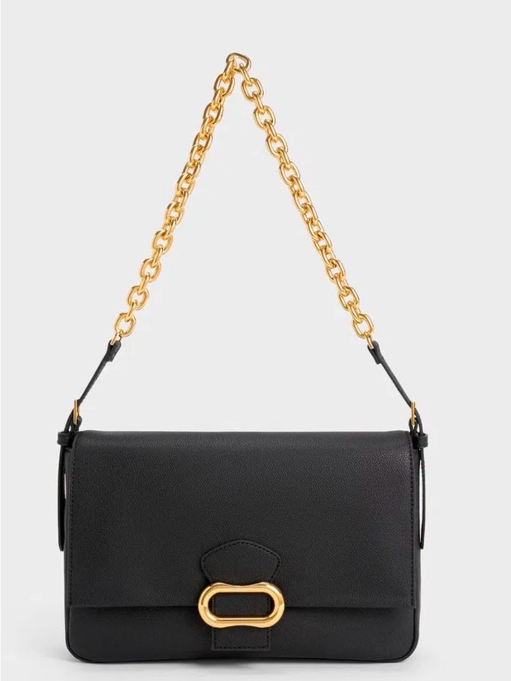 Black Leather Shoulder Bag with Gold Hardware